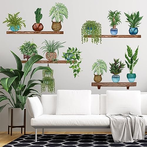 ROFARSO Tropical Green Plants Vinyl Wall Stickers - 42.9x40.2 Inch Removable Decal Set