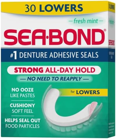 SEA BOND Denture Adhesive Seals, Fresh Mint, Lowers 30 Count (1 Pack)