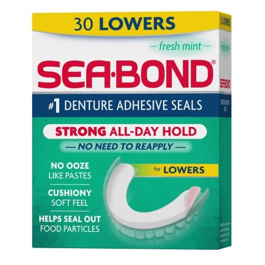 Sea Bond Secure Denture Adhesive Seals, Fresh Mint Lowers, Zinc-Free, All-Day-Hold, Mess-Free, 30 Count (Pack of 1)