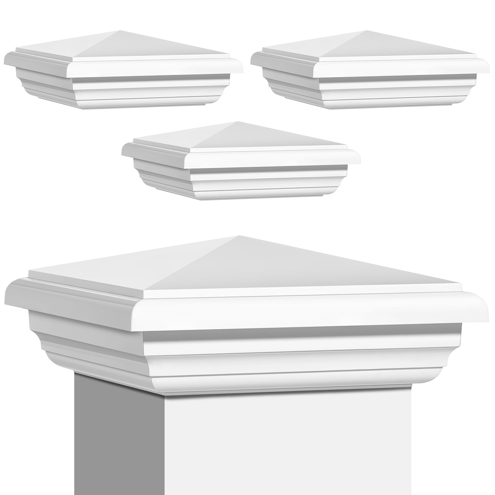 Photo 1 of Sasylvia 4 x 4 Inch White Vinyl Fence Post Caps (4 Pcs)