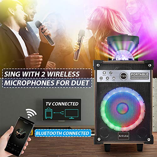 Ankuka Karaoke Machine, Portable Bluetooth Speaker With Disco Lights,Subwoofer Pa System With 2 Wireless Microphones For Christmas,Birthday Party #TOP1