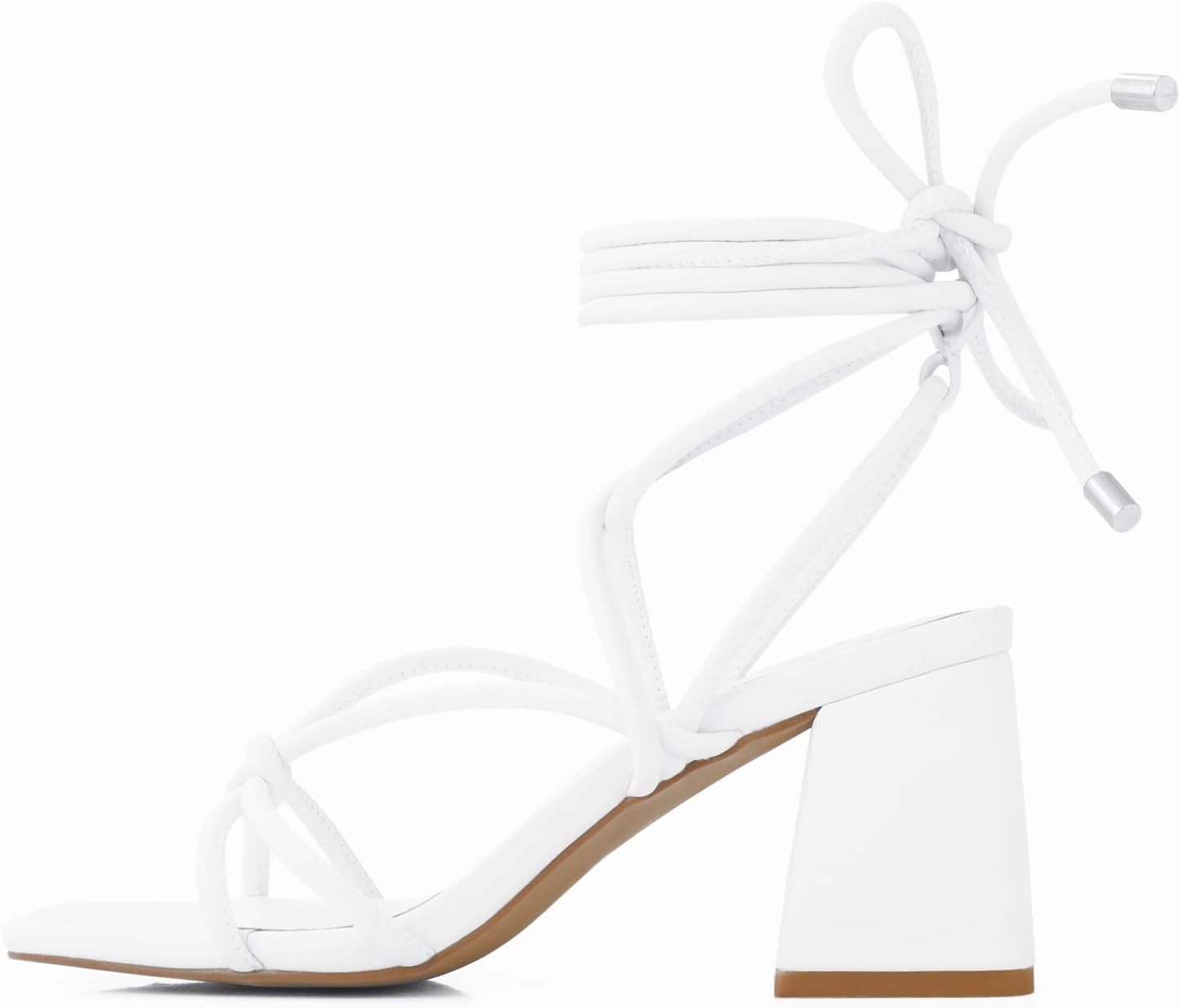 Shoe'N Tale Lace Up Heels for Women Ankle Strappy Gladiator High Heeled Sandals Chunky Block Heel Square Open Toe Criss Cross Dress Shoes