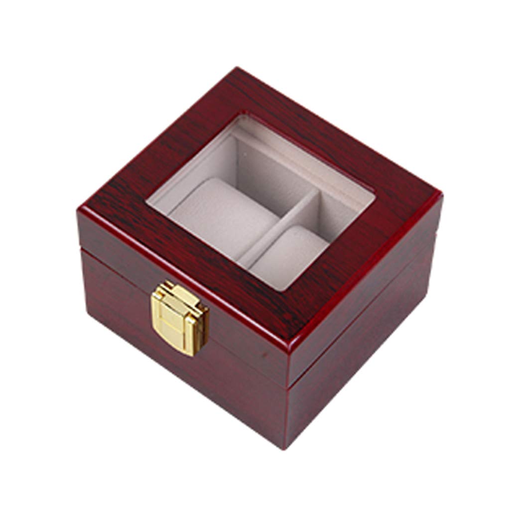 MUSUMI Caja de almacenamiento de exhibición de reloj de 2 ranuras Organizador de escaparate Forro de flocado Suave de Madera Interior con 2 cojines Cierre de cierre de Metal Organizador de escaparate