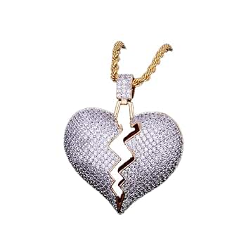 Broken Heart Pendant Necklace Hip Hop CZ Fully Iced Out