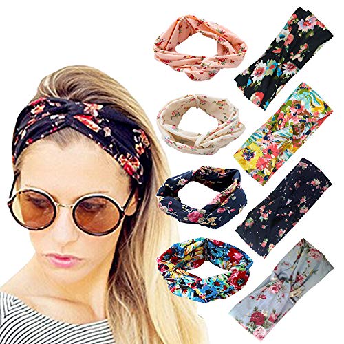 Image of DRESHOW 8 Pack Headbands for Women Yoga Knotted Headbands Elastic Criss Cross Hair Accessories Sports Head Wrap Non Slip