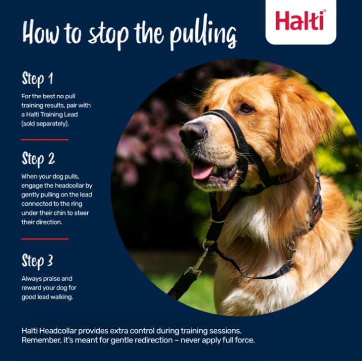 Image of Halti Headcollar for Dogs | Size 1, Cobalt Blue | Stop Your Dog Pulling on the Leash | Adjustable, Reflective, Lightweight | Padded Nose Band | Training Collar for Small Dogs