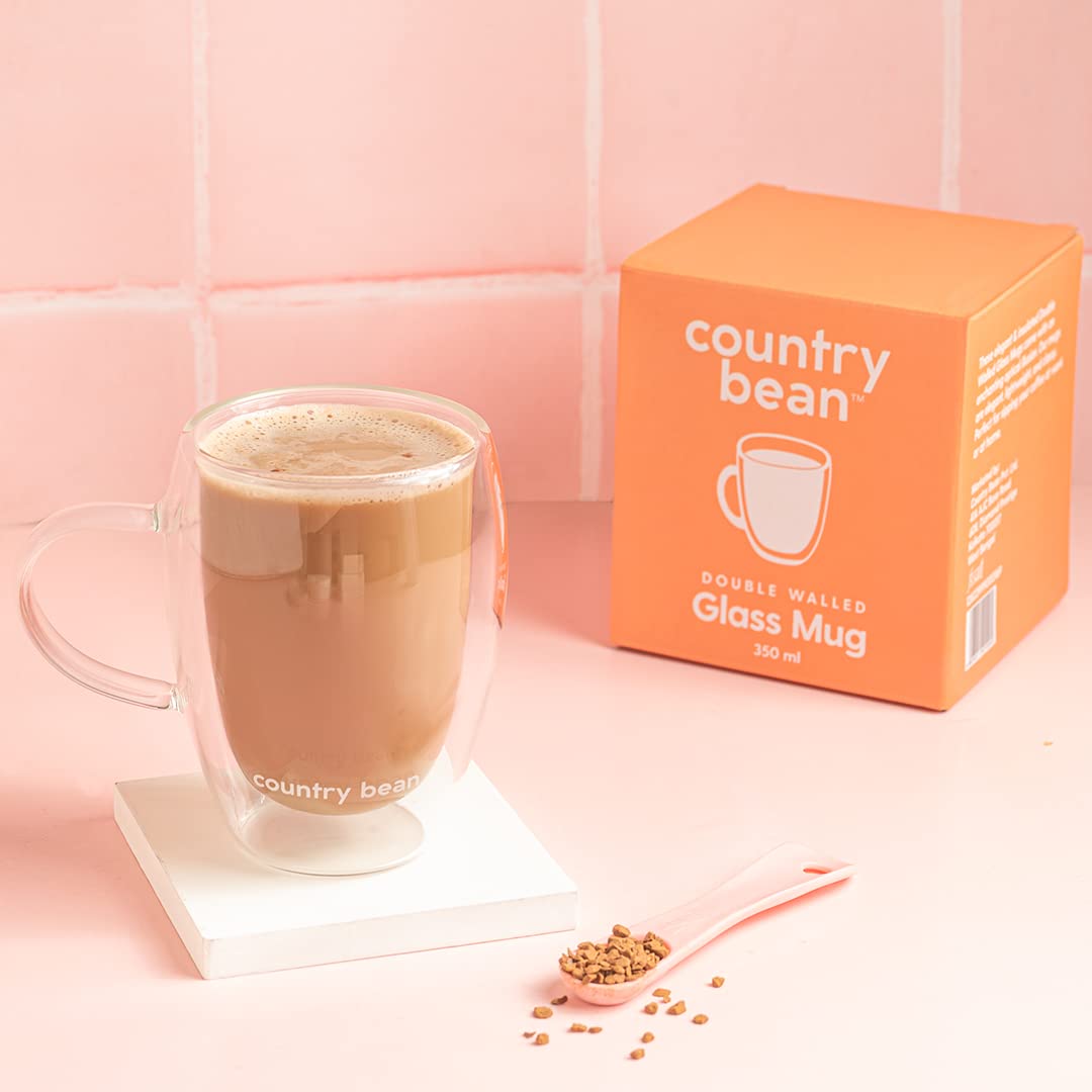 Country Bean Double Walled Glass Mug 350 ML, Borosilicate Glass | Perfect for Hot Beverages