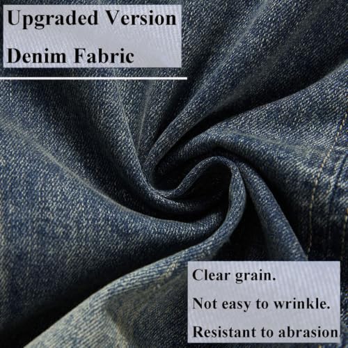 Image of Men's Denim Jacket Vintage-Inspired Jean Jacket with Multiple Pockets - Cotton Blend, Machine Washable