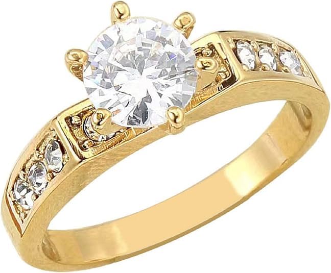 Elegant Solitaire Engagement Ring, 18K Gold Plated, Stainless Steel