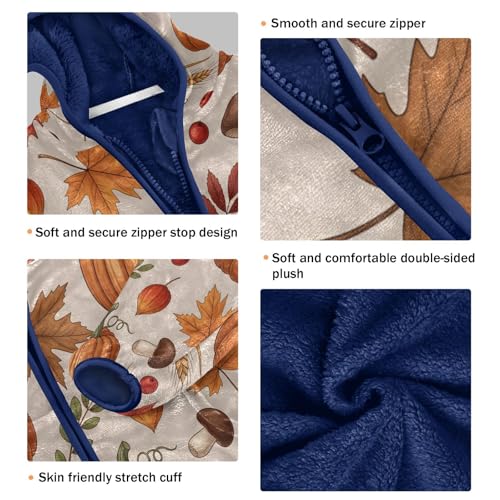 Autumn Harvest Pumpkin Leaves Mushrooms Toddler Fleece Jacket Girl Boys Hooded Fleece Jacket3