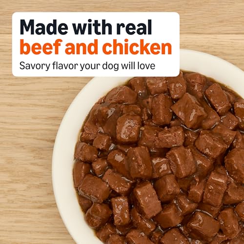 Image of Amazon Basics Wet Dog Food, Cuts in Gravy, T-Bone Flavor, Made with Real Chicken and Beef, 13.2 oz can (Pack of 12)