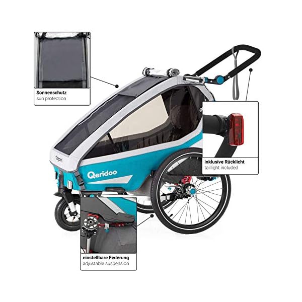 Qeridoo Kidgoo1 (2020/2021) Kinderfahrradanhänger, Fahrradanhänger 1 Kind - Petrol – Bild 3