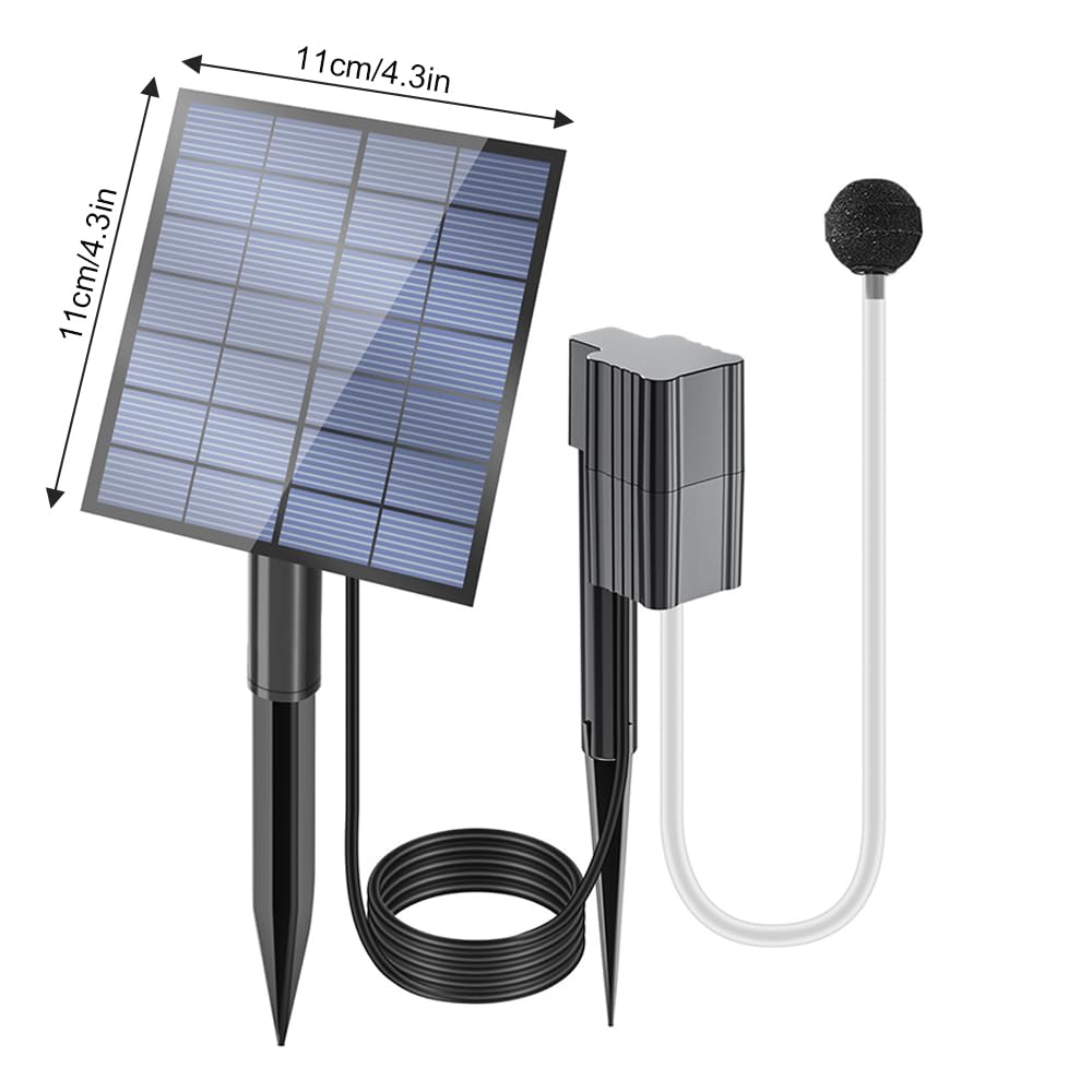 Aérateur solaire de bassin 2,5 W/7 V - Oxygénateur de 0,6 l/min - Pompe solaire pour étang avec 1 pierre à bulles et piquet - Pour jardin, bassin hydroponique