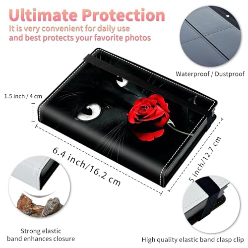 Image of Wedding Albums 4x6 120 Pockets Photos with Strong Elastic Band, Small Mini Albums Sheet Protector Folder for Photos, Album for Family Anniversary Women Men Baby Vacation Gift, Black Cat Rose