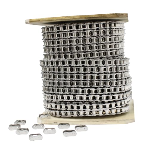 PGN #40 Stainless Steel Roller Chain - 100 Feet + 10 Free Connecting Links - #40SS - Stainless Steel Chains for Bycicles, Mini Bikes, Motorcycles, Go-Karts, Home and Industrial Machinery