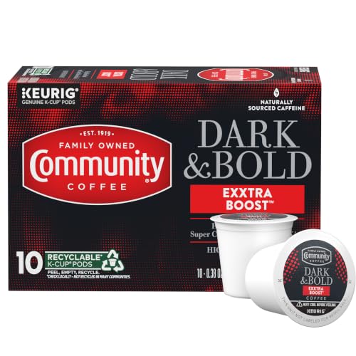 Image of Community Coffee Exxtra Boost K-Cups, Dark Roast, 10 Count (Pack of 1)