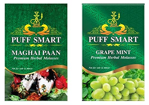 PUFF SMART Premium Herbal Molasses Maghai Paan and GrapeMint (Set of 2) 50gms Each(100% Tobacco and Nicotine Free)-image-37