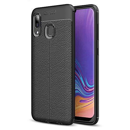 NALIA Leather Look Cover compatible with Samsung Galaxy A40, Ultra Thin TPU Silicone Protective Phone Case Shockproof Rubber Back Skin, Soft Slim Gel Protector Mobile Smartphone Shell Bumper - Black