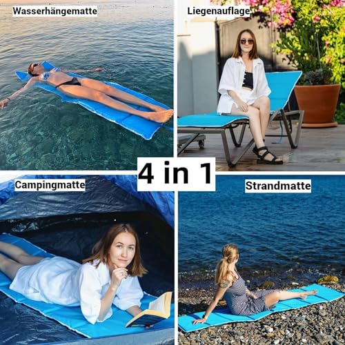 StarK 4in1 Strandmatte Wasserhängematte für Pool und Strand -Faltbare Camping Isomatte 190cm 60cm-Gepolsterte Auflage für Gartenliege -Bequeme Sonnenliegen Auflage-Strandliege (SkyBlue)