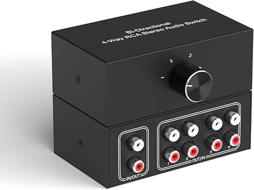 Dingsun Conmutador de audio estéreo de 4 vías, caja selectora de audio bidireccional de canal derecho e izquierdo para reproductores Blu-ray o