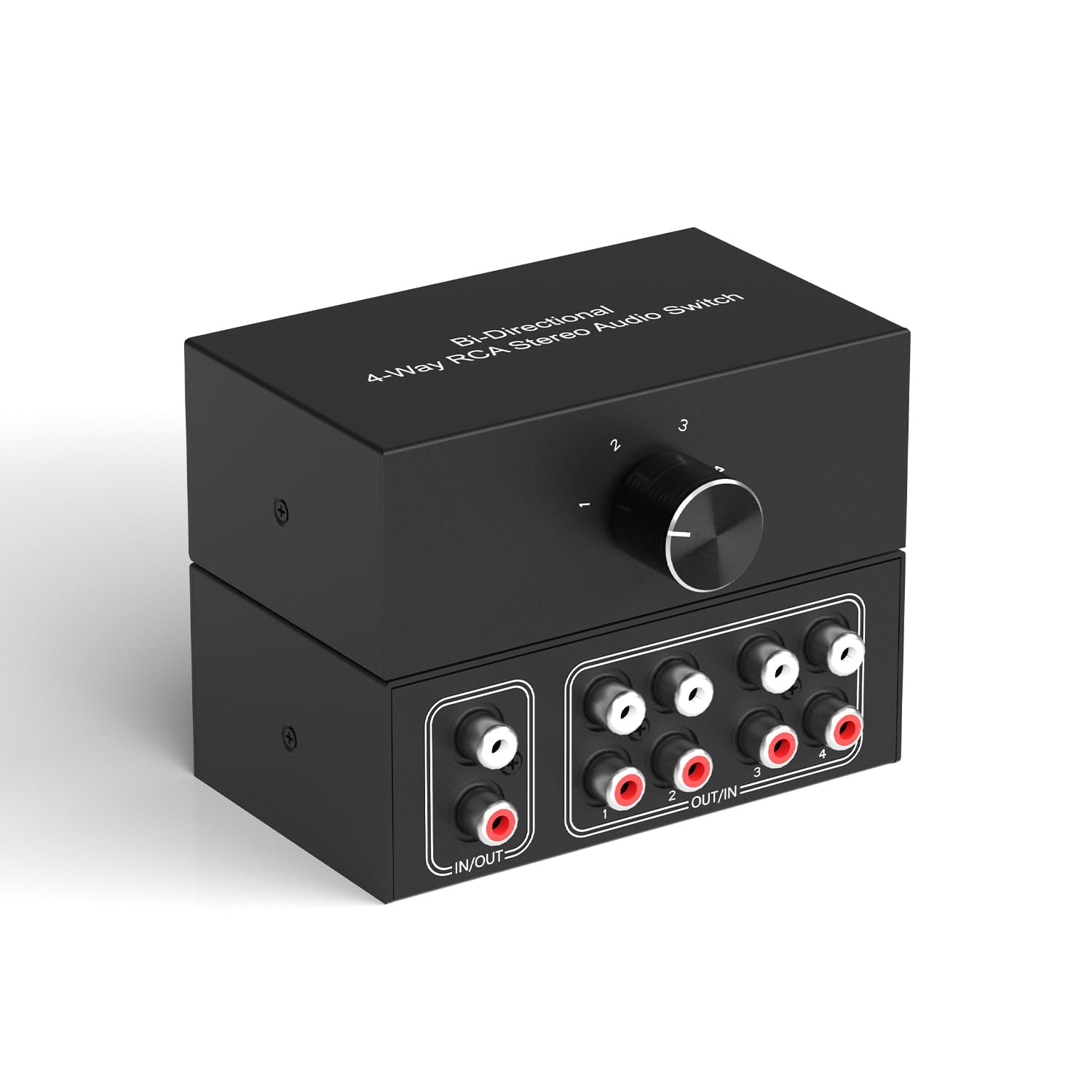 Dingsun 4-Way Stereo Audio Switcher, Bi-Directional Right and Left Channel Audio Selector Box for Blu-ray Players or DVD Players Active Speakers (4In-1Out /1In-4Out)
