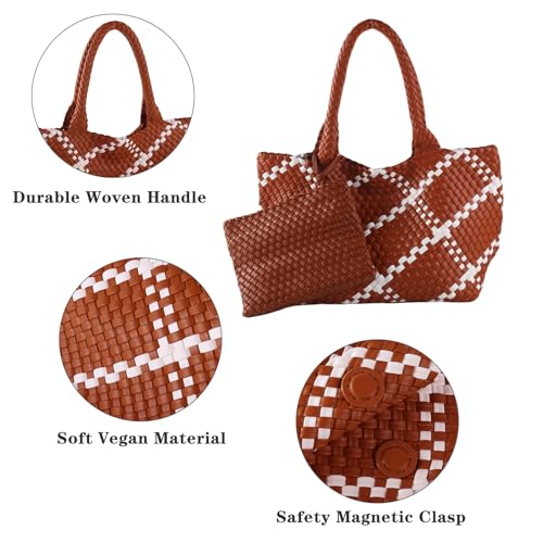 Image of SporGenius Woven Handbag Two Tone Tote Bag Vegan Leather Purse