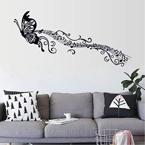 Música negra mariposa decoración de la pared Stave Note pegatinas de pared PVC calcomanías de pared vinilo decoración del hogar para habitación de niños extraíble 60x90cm