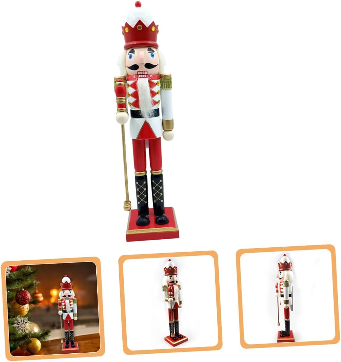 Alipis Wood Nutcracker Figurine 39.5cm Christmas Nutcracker Decoration Red White Gold Wooden Soldier Ornament for Holiday Desktop Décor