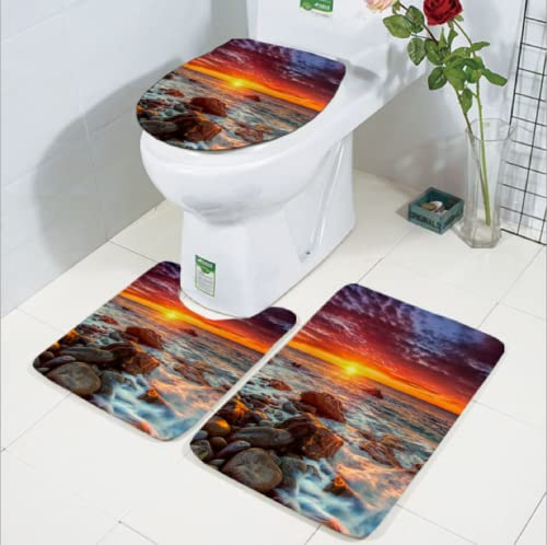 Badematten Set 3 teilig,Toilettenmatte Set,3er Badgarnitur Badezimmer Matte Set Dusch Bade Matte Vorleger Teppich 3D…