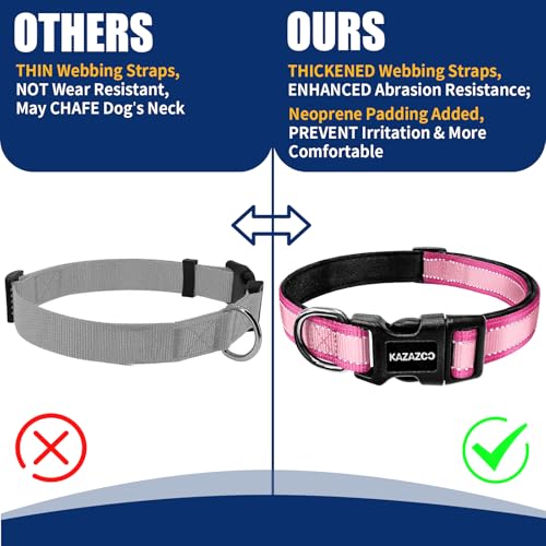 Kazazoo Reflective Dog Collar with Soft Padding Dog Collar for Small Dogs, Lightweight Adjustable Puppy Collar with Neoprene Padding, Gentle Nylon for Yorkshire Chihuahua,Puppy Girl Pink-S by kazazoo - Image 5