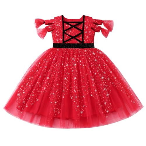 IBAKOM Toddler Girl Halloween Witch Dress Shiny Sequins Princess A-Line Tulle Dress Flower Girl Birthday Wedding Outfits