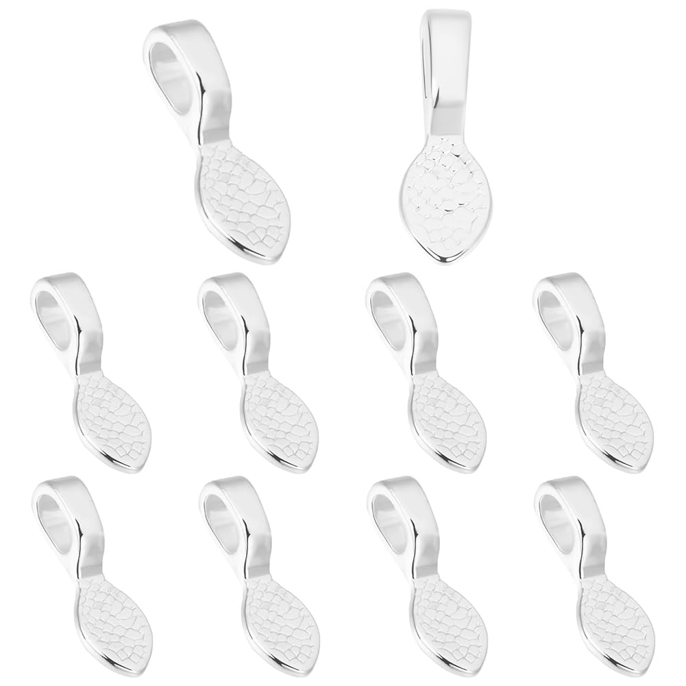 Beebeecraft 10Pcs Glue-on Bails 925 Sterling Silver Plated Alloy Flat Pad Spoon Pendant Bails Oval Shovel Shaped for Jewelry Making DIY Crafts Findings Necklace