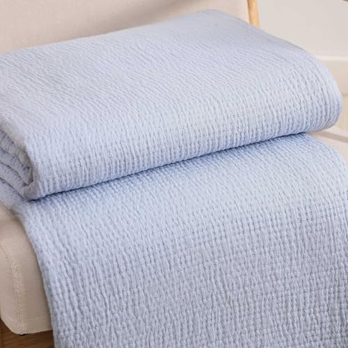 Image of Tommy Hilfiger - Twin Cotton Blanket, Woven Running Stitched Bedding, Medium Weight Soft Blanket, Anti-Pilling & Fade Resistant, Ideal for Layering, Oeko-TEX Certified (Blue)