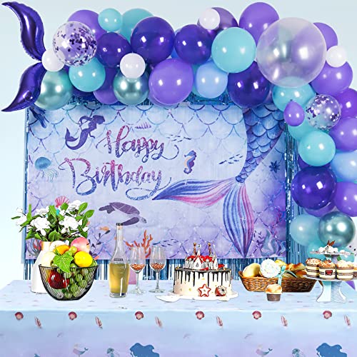 Freechase Mermaid Theme Birthday Decorations - Mermaid Party Decorations Supplies Include Mermaid Balloons Garland Kit, Mermaid Birthday Backdrop, Tablecloth, Mermaid Decorations For Birthday Party #TOP6