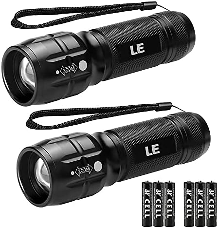 LE LED Flashlights LE1000 High Lumens, Bright Small Flashlight, Zoomable, Waterproof, Adjustable Brightness Flash Light for Outdoor, Emergency, Camping Accessories, AAA Batteries Included, 2 Packs