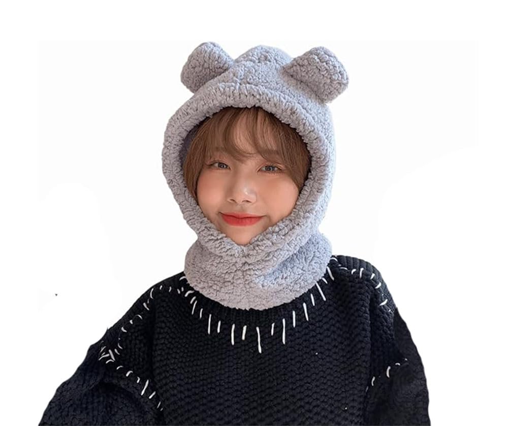 KGM Accessories New Cute Fleece Ear Balaclava Hood Ears Beanie Hat Fluffy Winter wear Gifts (UK, Alpha, One Size, Grey)