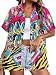 80s 90s Outfits Shirt Women Retro Disco Party Button Up Tshirt Hawaiian Beach Short Sleeve Blouse Top Pink