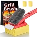 BBQ Grill Brush with Scraper-Removable BBQ Clearning Brush Head with Wire Bristles Brush & 2 Steam Brush-Red Grill Cleaner Brush Accessories for Gas/Charcoal Grilling Grates-Gifts for Grill Men