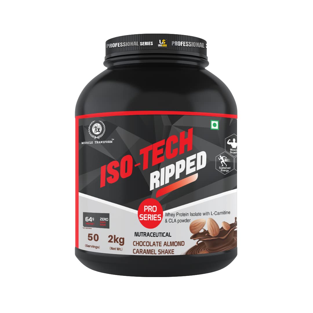 ISOTECH RIPPED PROTEIN | 2kg | Whey Protein Isolate Powder with L-Carnitine & CLA | (CHOCOLATE ALMOND CARAMEL)