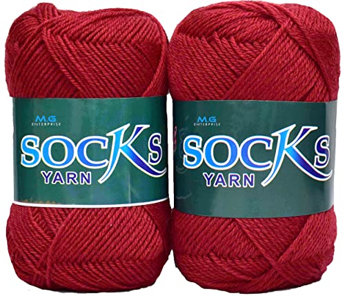 Image of M.G ENTERPRISE Premium Socks high Strength Nylon Yarn Suitable for Socks, Accessories, and Home Decor. 500 gm Red, Suitable for Both Crocheting & Knitting. EFGB