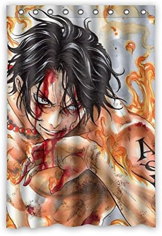 One Piece Ace Cool Fire Design Shower Curtain,48"(w) x 72"(h)