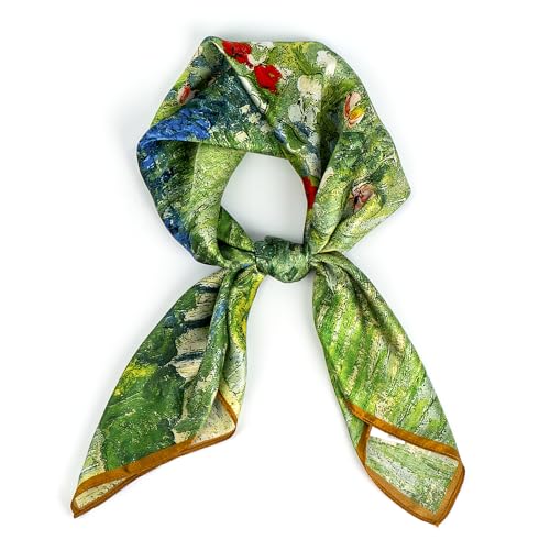 Art Print Silk Scarf: 100% Mulberry Silk Elegant Hair Wrap Soft Smooth Touch Daily Outing Party Accessory Art-Loving Women's 27.5 Inch Mother's Day Gift Idea Scarf3