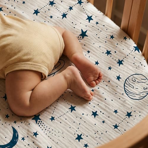 Image of Gllquen Baby 3-Pack Muslin Cotton Bassinet Sheets, 33 inchx20 inch Bedside Sleeper