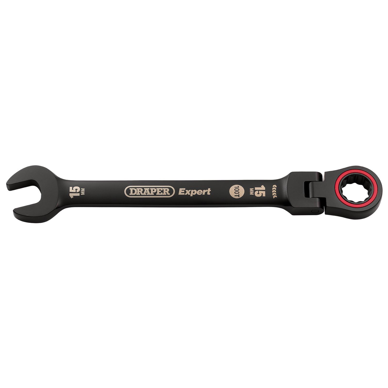 Draper 03922 Expert HI-TORQ Metric Flexible Head Ratchet Combination Spanner, 15mm, Black, Red and Black - Image 2