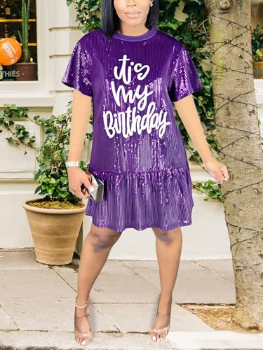 Image of FLOYU Women Sequin Birthday Dress It's My Birthday Dresses Sparkly Party Tops Sexy Birthday Outfits