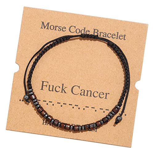 Morse Code Bracelet,Vintage Promise Distance Friendship Bracelets Hand Made Beads String Rope Bracelet for Women Men Friend Couples（Fk Cancer）