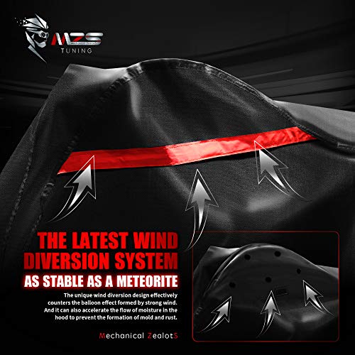 Image of MZS Motorcycle Cover - All Season Weather Outdoor Waterproof Protection fits up to 96 inch XL Compatible Sport Bikes Cruiser - Tear Scratch Wind Proof Sunblock Vents Night Reflective Buckle