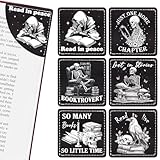 Celavoy Gothic Skull Bookmark Gifts - 6 Pcs Skeleton Crow Leather Corner Bookmarks for Women Men Students Book Lover Horror Page Markers Clip Reading Accessories Bookish Gift for Birthday Halloween