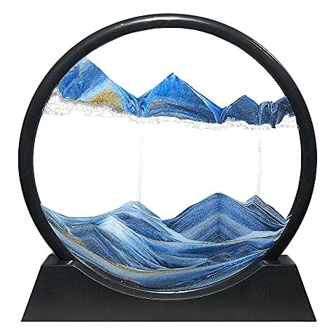 Muyan Moving Sand Art Picture Sandscapes in Motion Round Glass 3D Deep Sea Sand Art for Adult Kid Large Desktop Art Toys (Blue, 7 Inch) Cover
