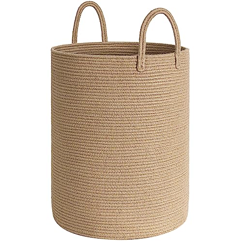 Image of Goodpick Tall Woven Laundry Basket, 72L Wicker Hamper for Blanket, Clothes, Towel, Large Clothes Laundry Basket for Bedroom, Living Room, Tall Laundry Bin 16 x 22 Inches, Jute